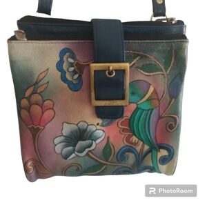 Anuschka Hand Painted Songbird Leather Crossbody Bag